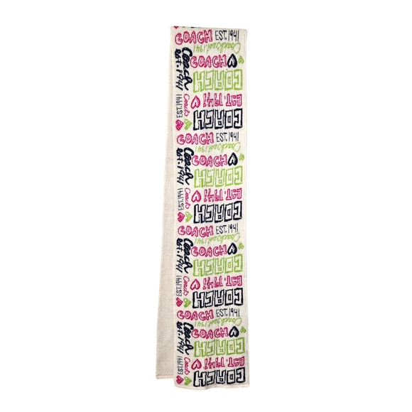 Coach Accessories - COACH Y2K Poppy Heart Graffiti‎ Multicolor Logo Scarf Cream Green Pink